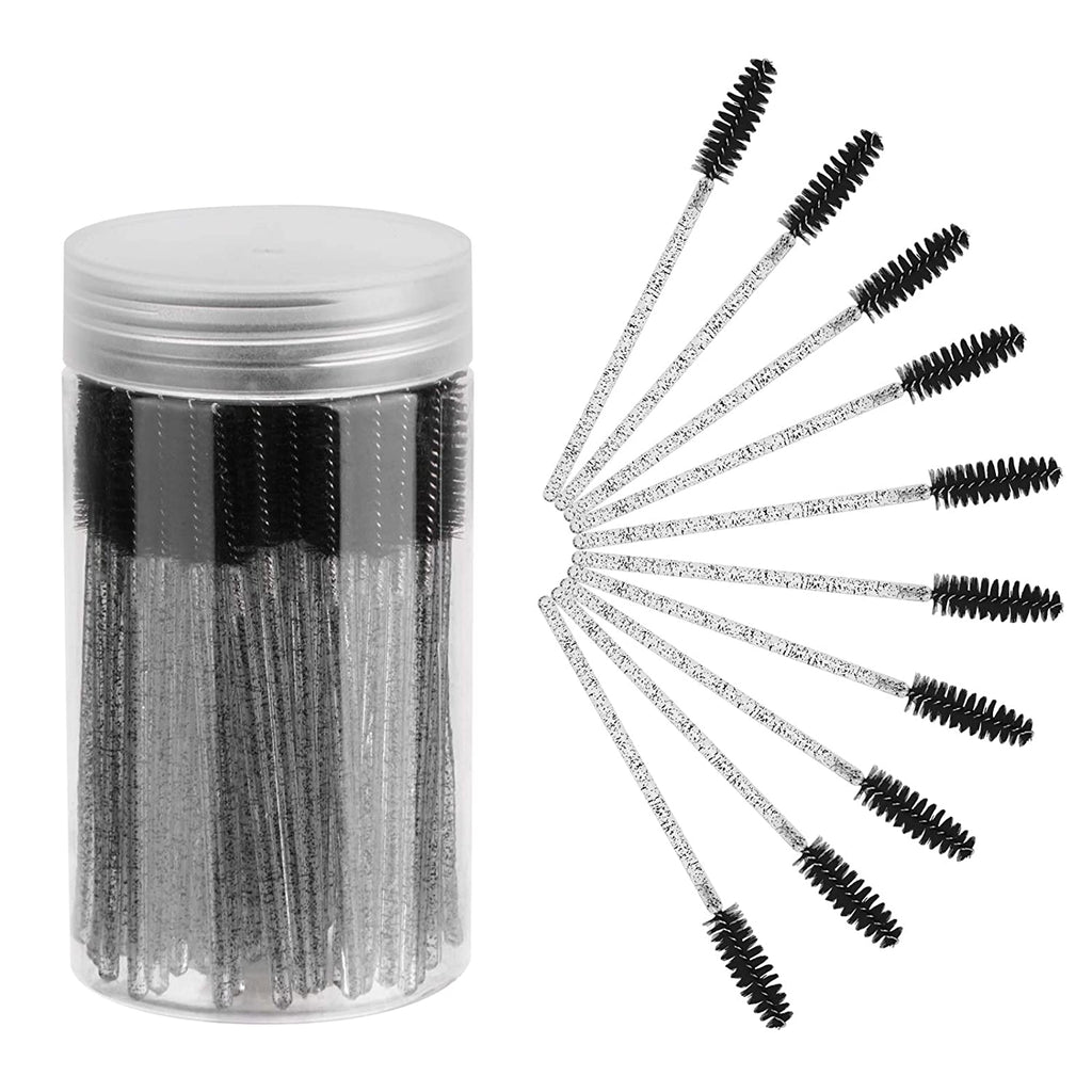 100PCS Disposable Eyelash Brush, Mascara Wands Makeup Brushes Applicators Kits for Eyelash Extensions and Eyebrow Brush with Container (Black)